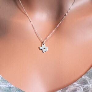 Sterling Silver Texas State Charm Necklace with Heart in Center